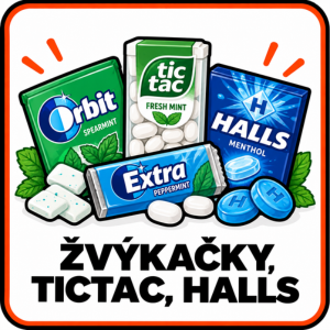 Žvýkačky, tictac, halls